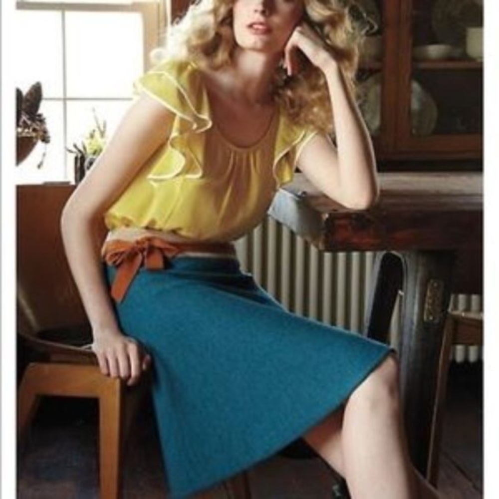 Anthropologie teal colorblock sweater skirt